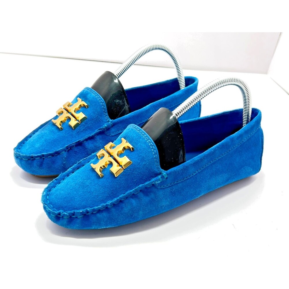 Tory Burch Women’s Suede Driver Flats Loafers 7M Blue with Gold Logo